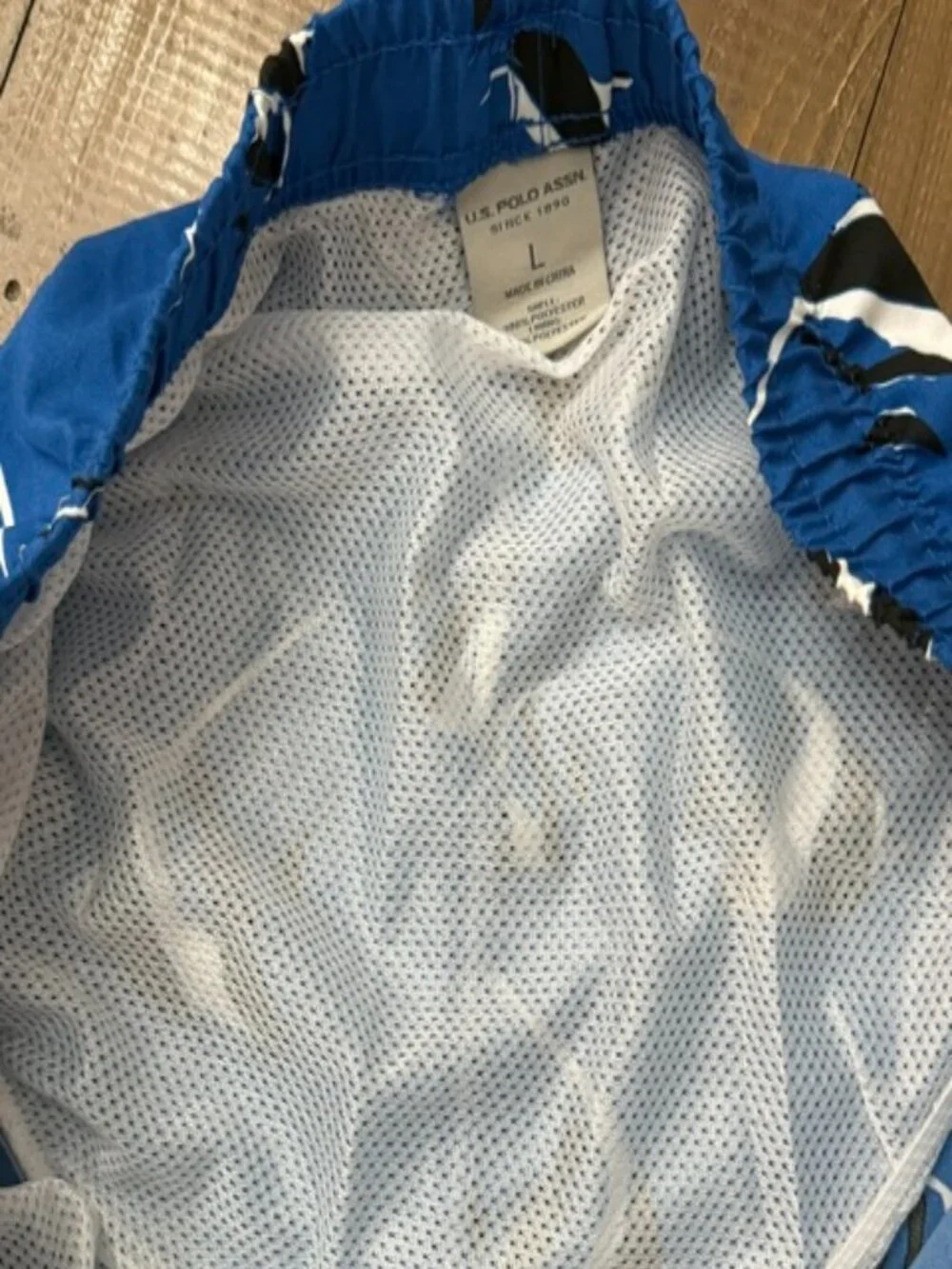 U.S. Polo Association Men's Swim Trunks Blue Fish Print Size L